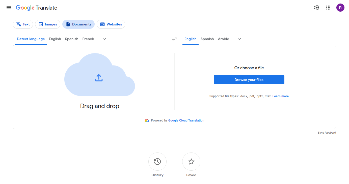 Google Translate interface